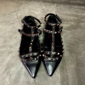 Valentino caged rockstud flats matte black 37 1/2